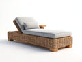 Bain de soleil - rotin-tissu-bois - 192x70x76 cm - gris-marron - naturel