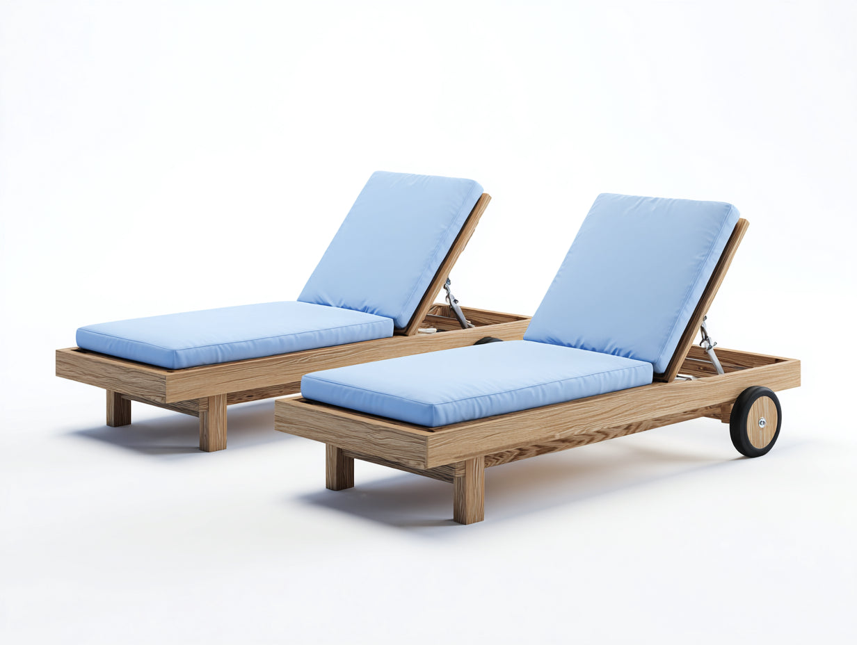 Bain de soleil - bois-tissu - 197x67x83 cm - bleu clair-marron - minimaliste