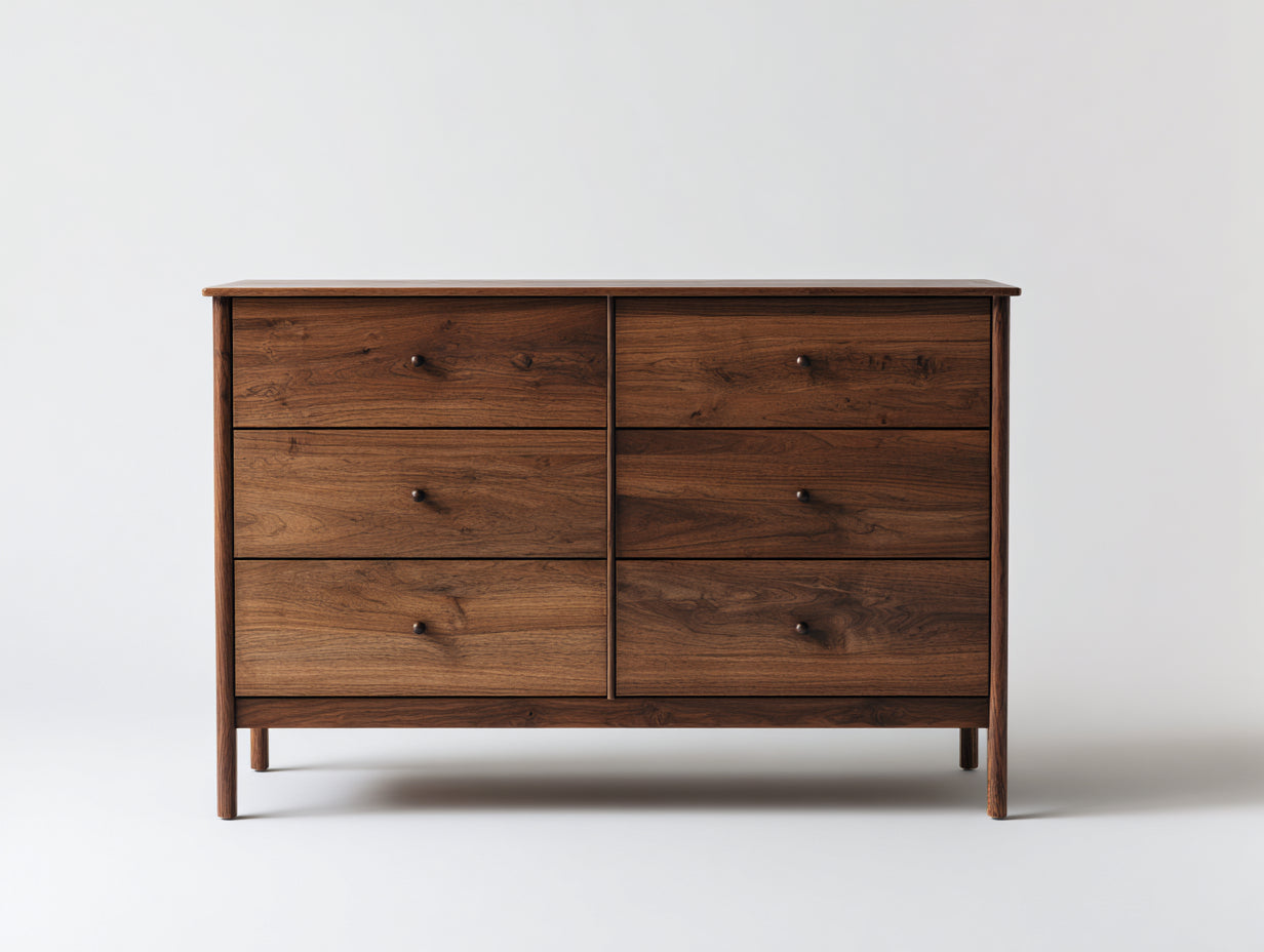 Commode - bois - 140x45x88 cm - noyer - style contemporain avec tiroirs