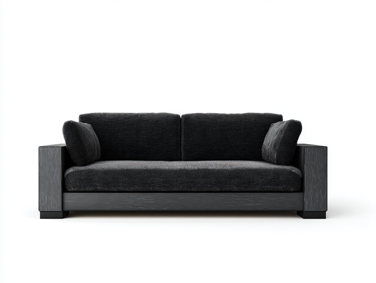 Canapé 3 places - tissu-bois - 205x84x75 cm - noir-gris foncé - contemporain