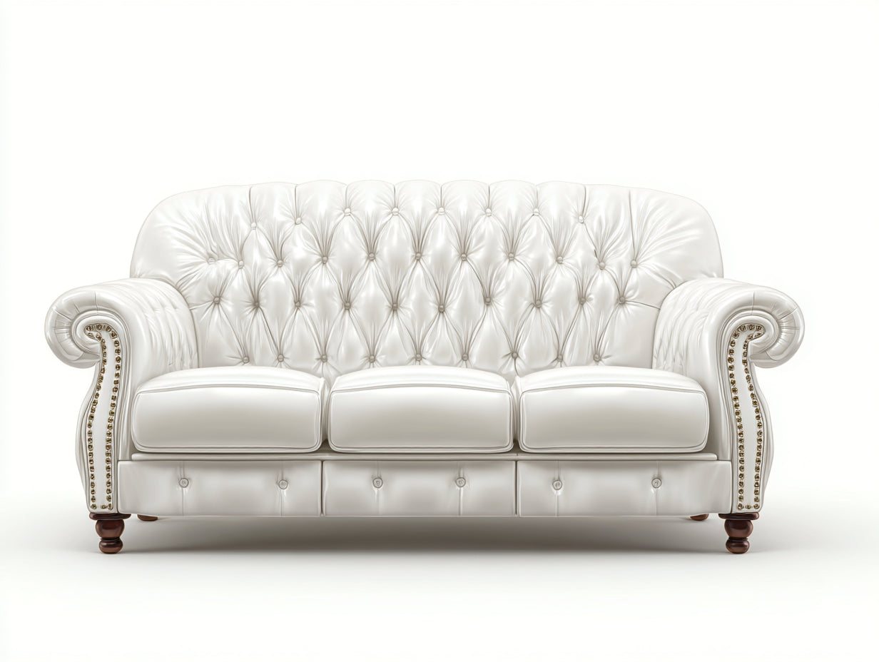 Canapé 3 places-cuir synthétique-bois massif-238x101x92 cm-blanc ivoire-marron-style classique luxueux