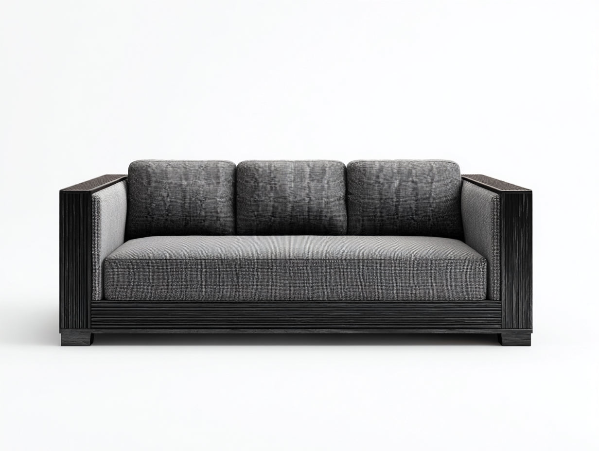 Canapé 3 places - tissu-bois - 220x86x78 cm - gris-noir - moderne