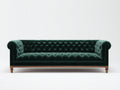 Canapé 3 places - velours-bois - 226x88x76 cm - vert foncé-marron - chesterfield