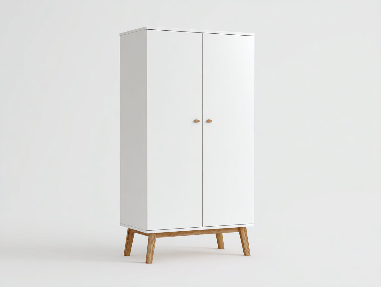 Armoire - MDF-bois - 105x52x178 cm - blanc-bois naturel - scandinave
