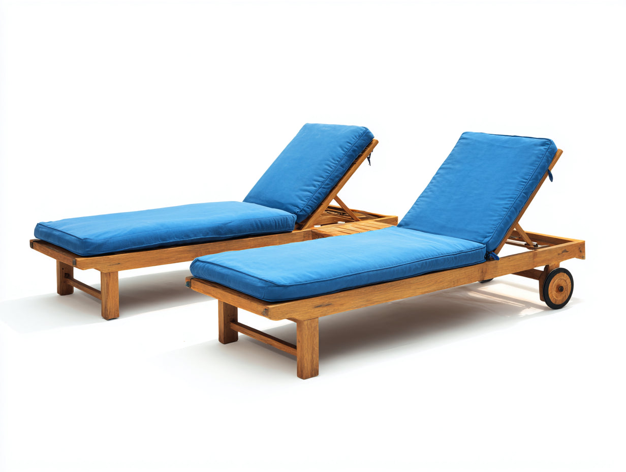 Bain de soleil - bois-tissu - 195x65x82 cm - bleu-marron - classique