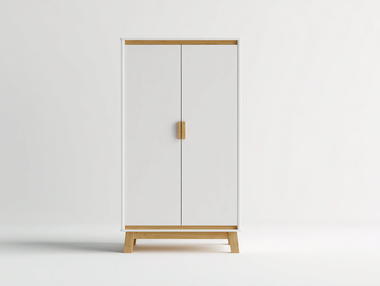 Armoire - MDF-bois - 90x48x175 cm - blanc-bois naturel - contemporain