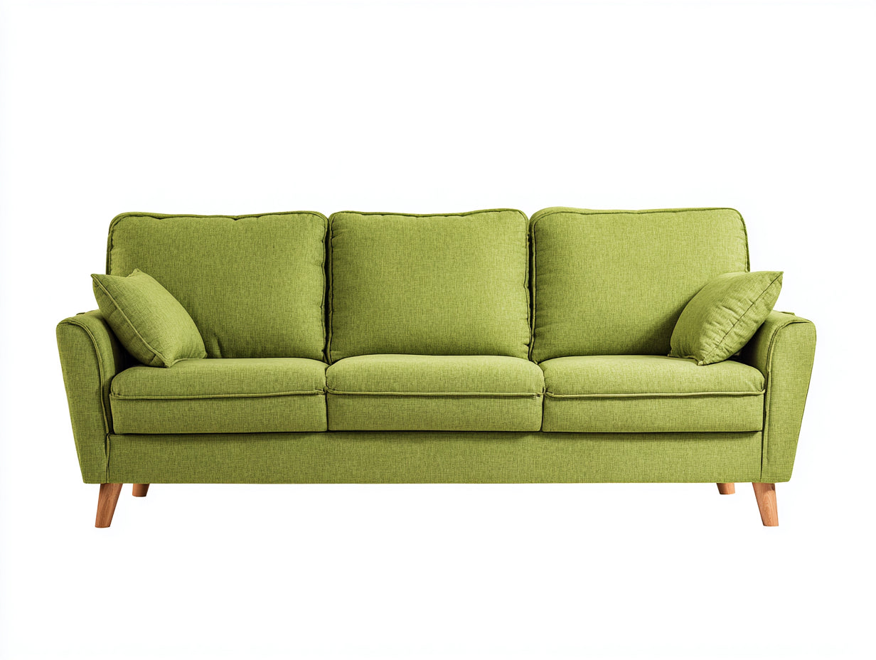 Canapé 3 places-tissu-bois massif-221x91x87 cm-vert olive-chêne clair-style scandinave