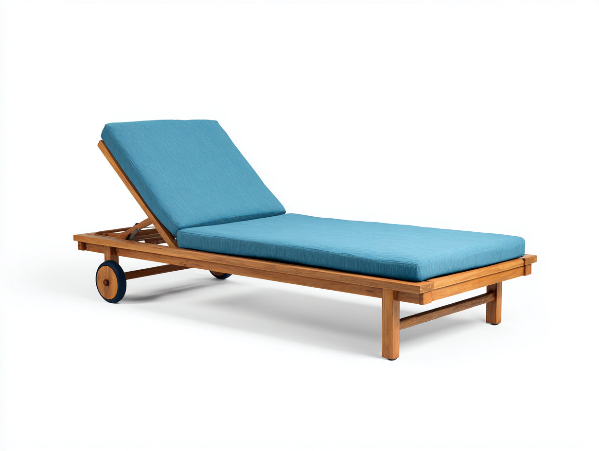 Bain de soleil - bois-tissu - 194x64x82 cm - bleu-marron - moderne