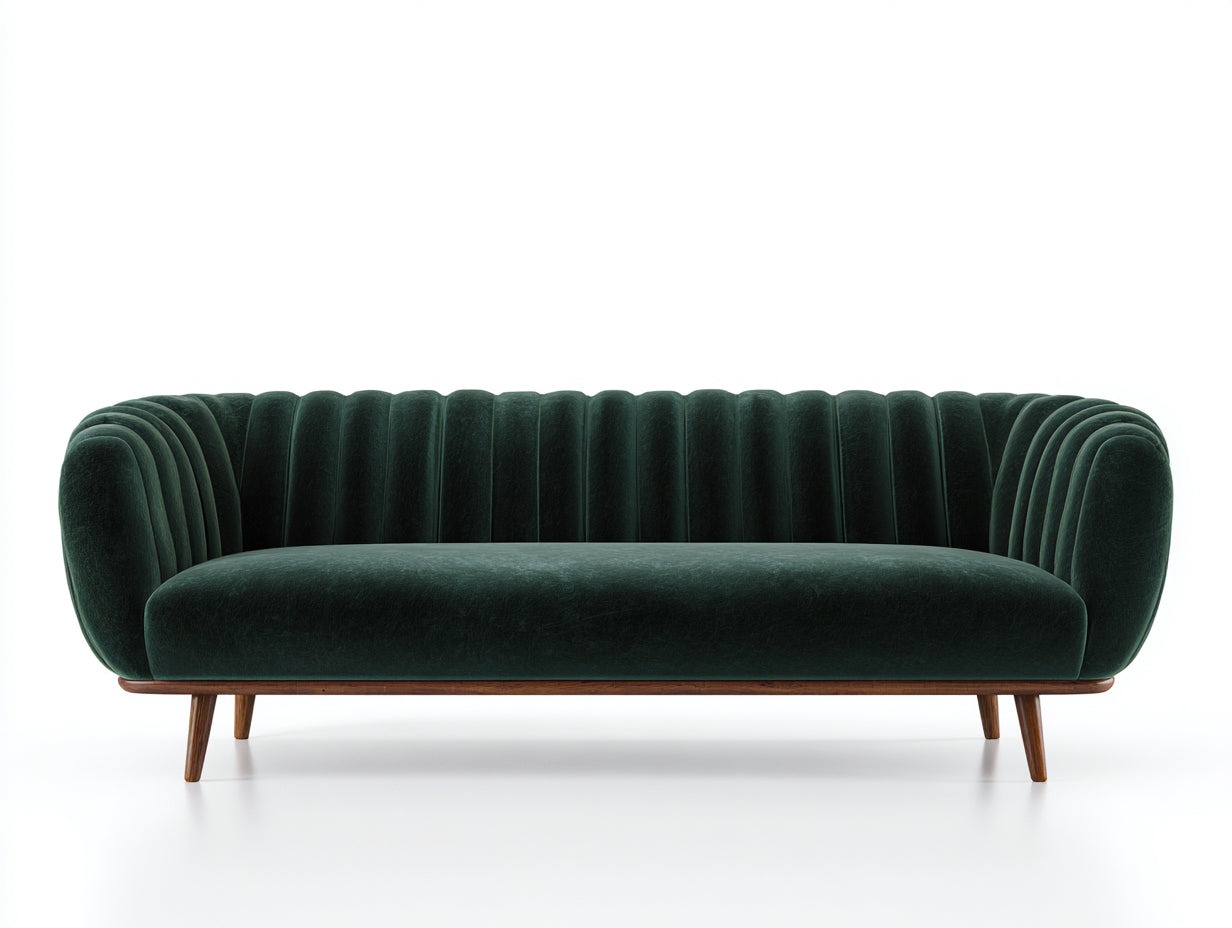 Canapé 3 places - velours-bois - 220x86x78 cm - vert foncé-marron - art déco