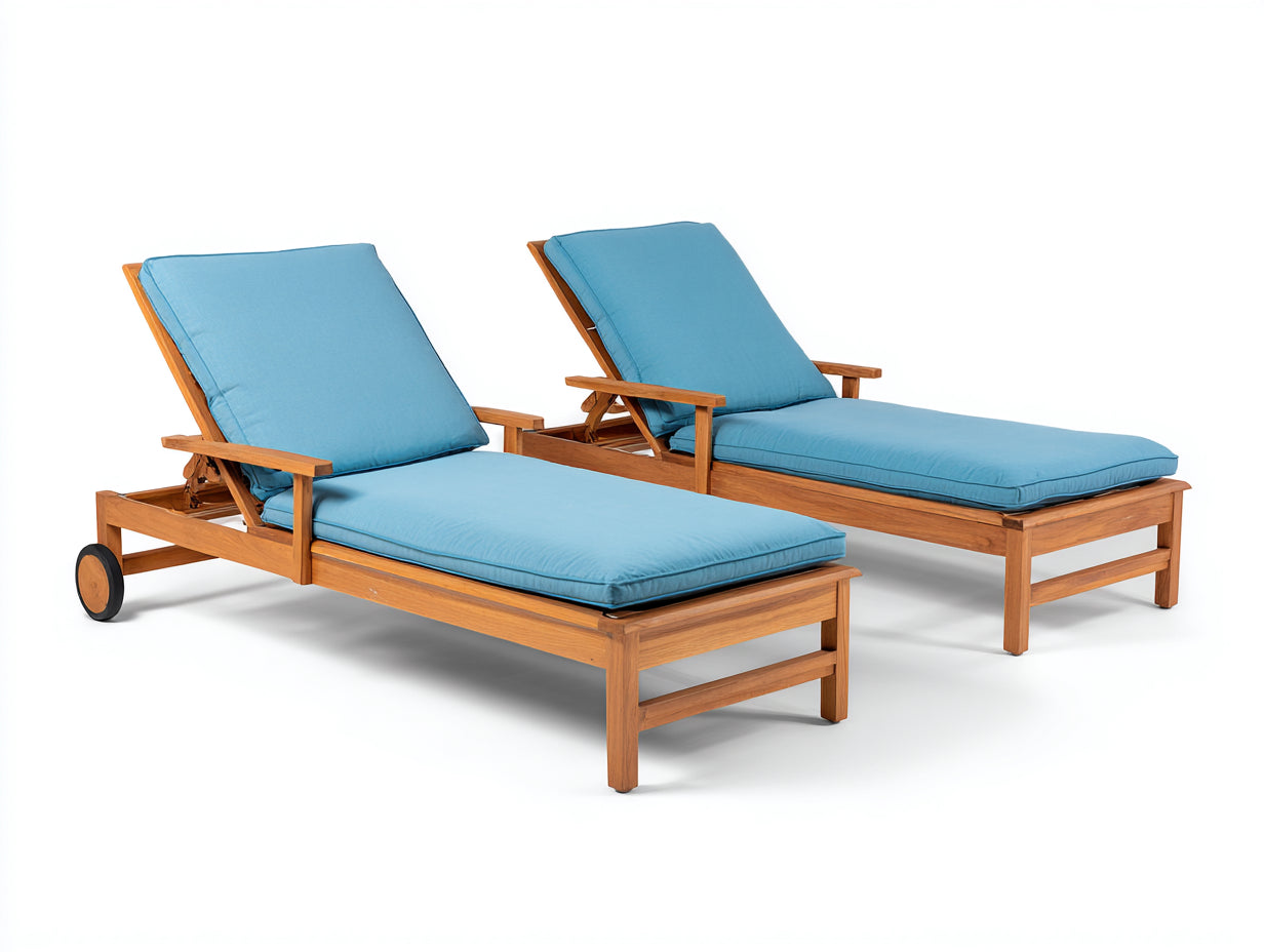 Bain de soleil - bois-tissu - 195x66x84 cm - bleu-marron - contemporain