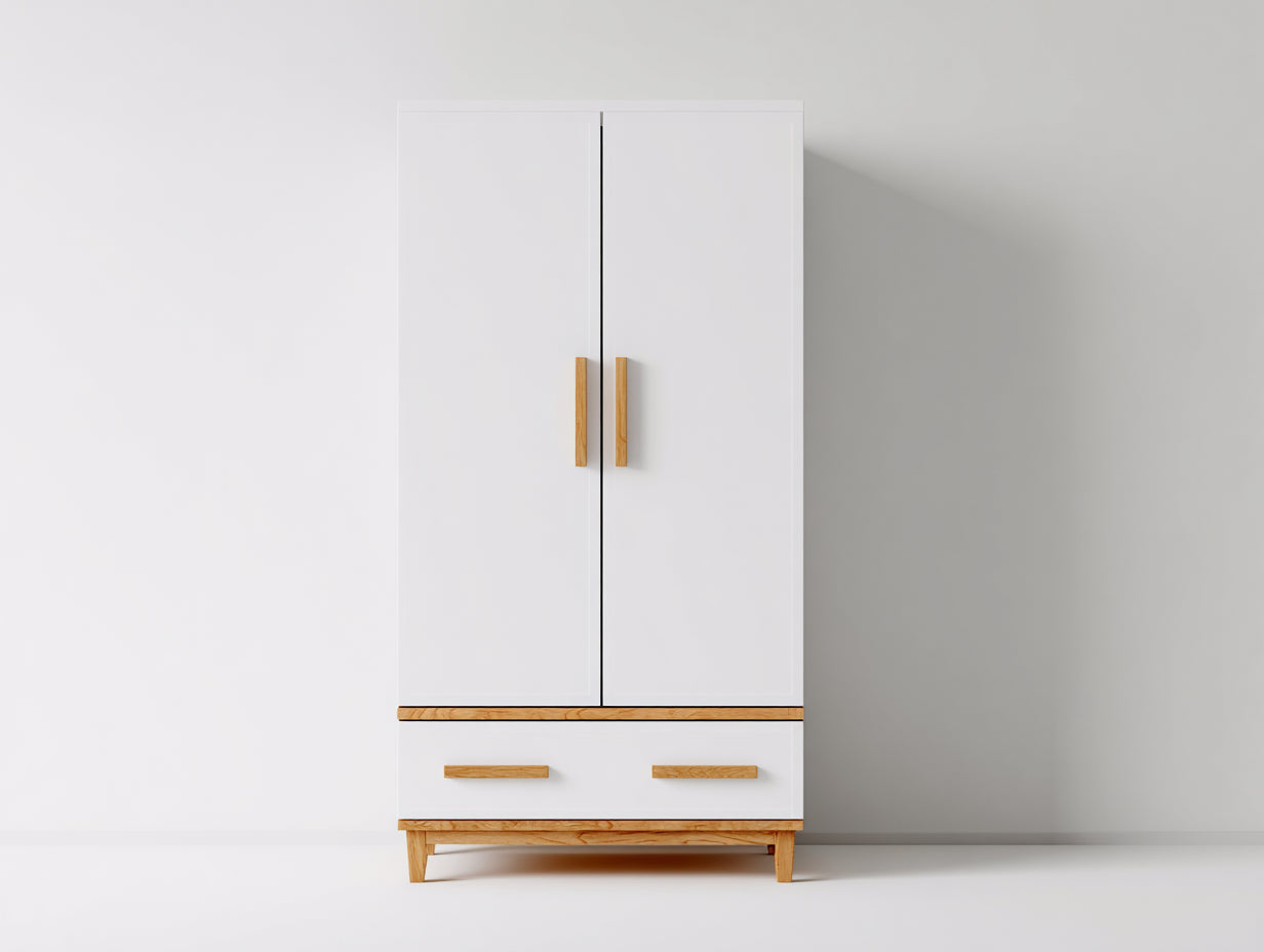 Armoire - MDF-bois - 100x52x200 cm - blanc-bois naturel - nordique