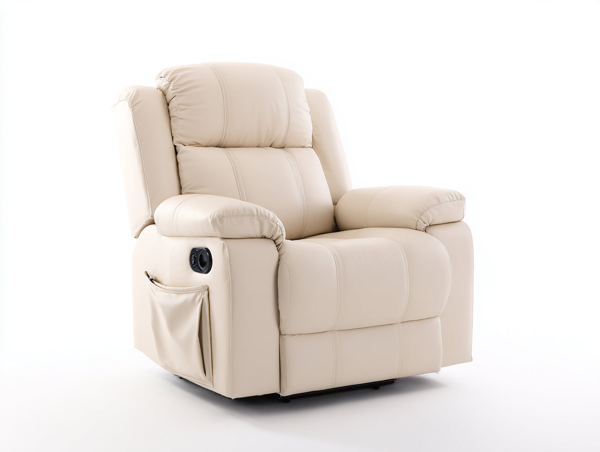 Fauteuil relax - similicuir - 102x92x104 cm - beige crème - moderne