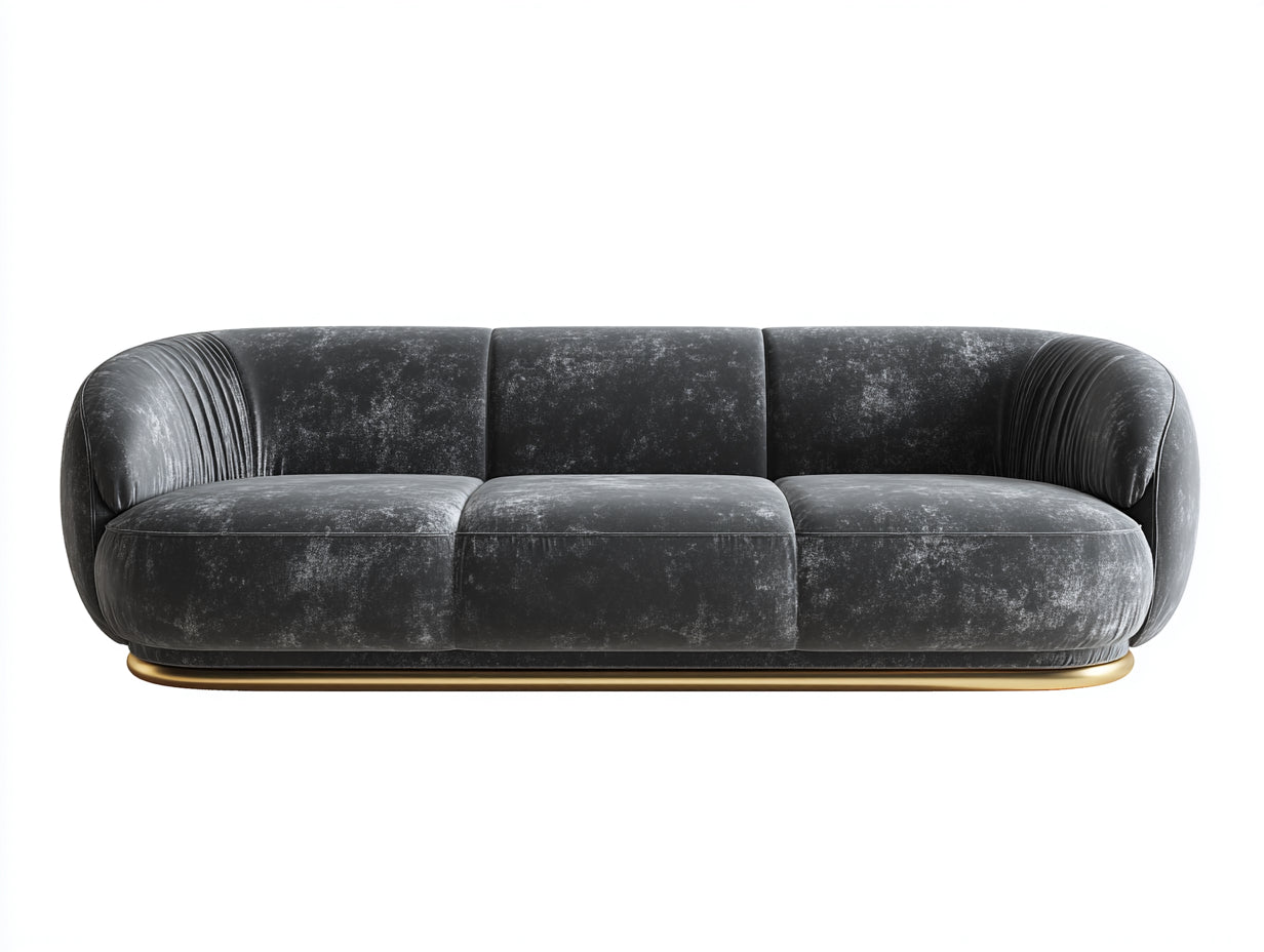 Canapé 3 places - velours-métal - 228x90x74 cm - gris foncé-doré - art déco
