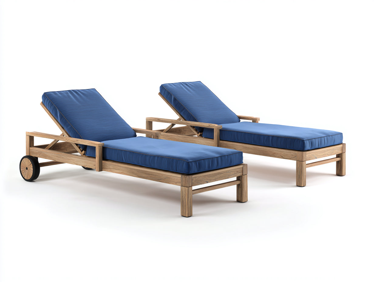 Bain de soleil - bois-tissu - 196x66x84 cm - bleu-marron - contemporain