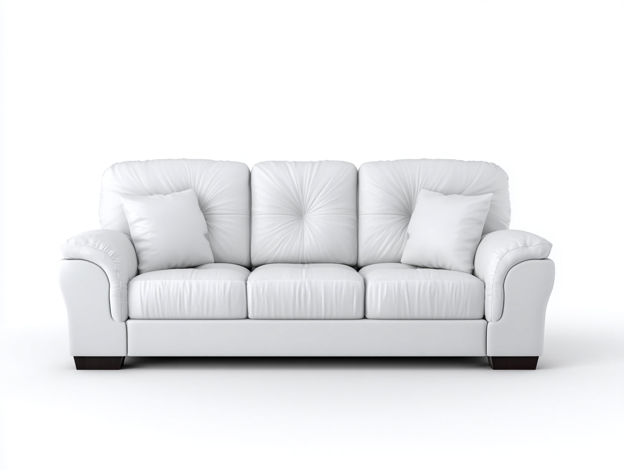 Canapé 3 places-cuir synthétique-bois massif-226x95x91 cm-blanc pur-marron foncé-style contemporain
