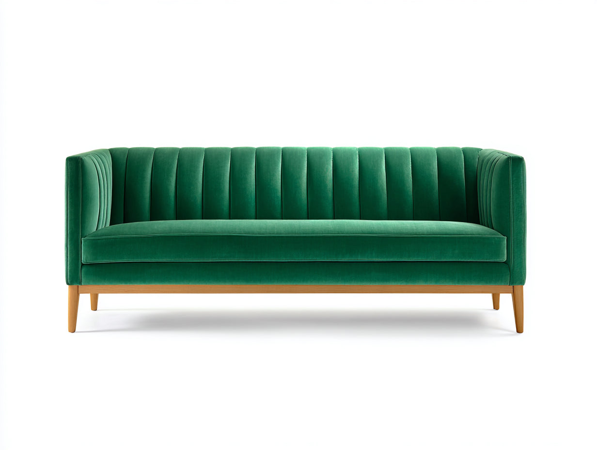 Canapé 3 places-velours-bois massif-214x86x79 cm-vert émeraude-chêne clair-style contemporain