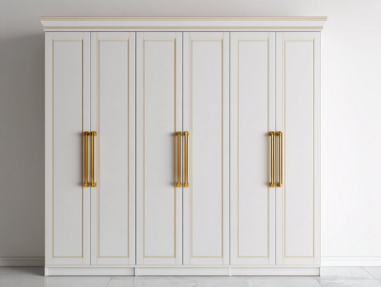 Armoire - MDF-métal - 285x60x235 cm - blanc-doré - classique