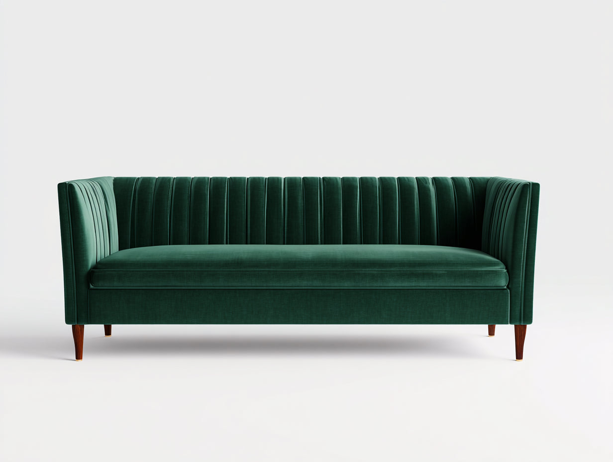 Canapé 3 places - velours-bois - 218x84x78 cm - vert émeraude-marron - moderne