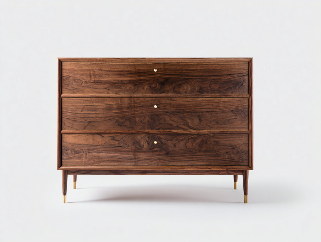 Commode - bois-métal - 120x42x88 cm - noyer-doré - vintage