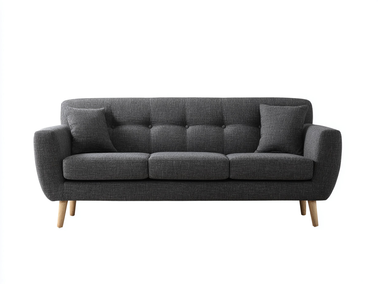Canapé 3 places - tissu-bois - 206x84x76 cm - gris foncé-marron - rétro