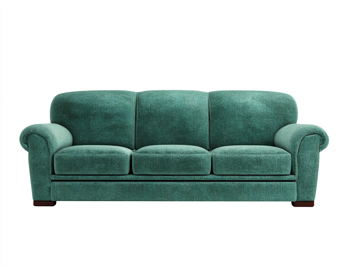 Canapé 3 places-tissu-bois massif-228x94x88 cm-vert turquoise-noyer-style rétro
