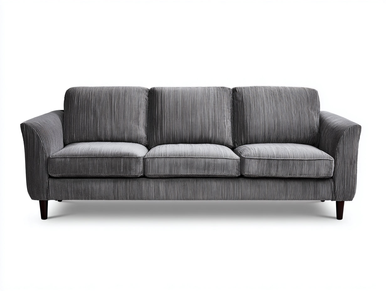 Canapé 3 places-velours côtelé-bois massif-236x97x84 cm-gris foncé-noir-style contemporain
