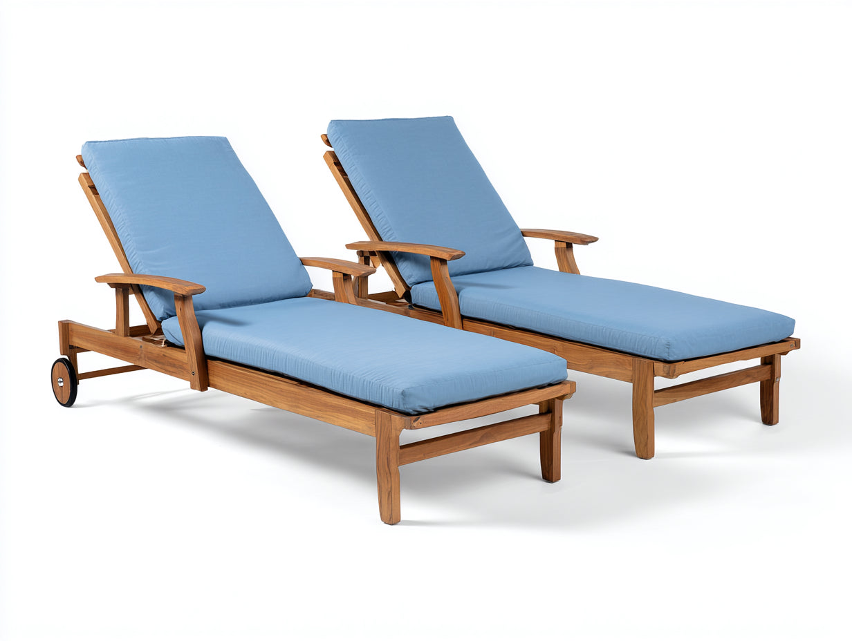 Bain de soleil - bois-tissu - 192x68x86 cm - bleu-marron - classique
