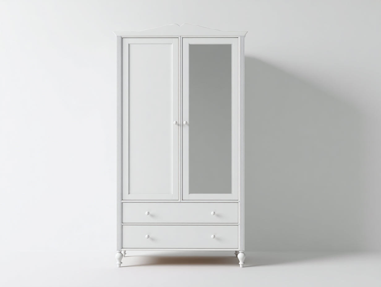 Armoire - MDF-verre-métal - 110x50x190 cm - blanc-miroir - classique
