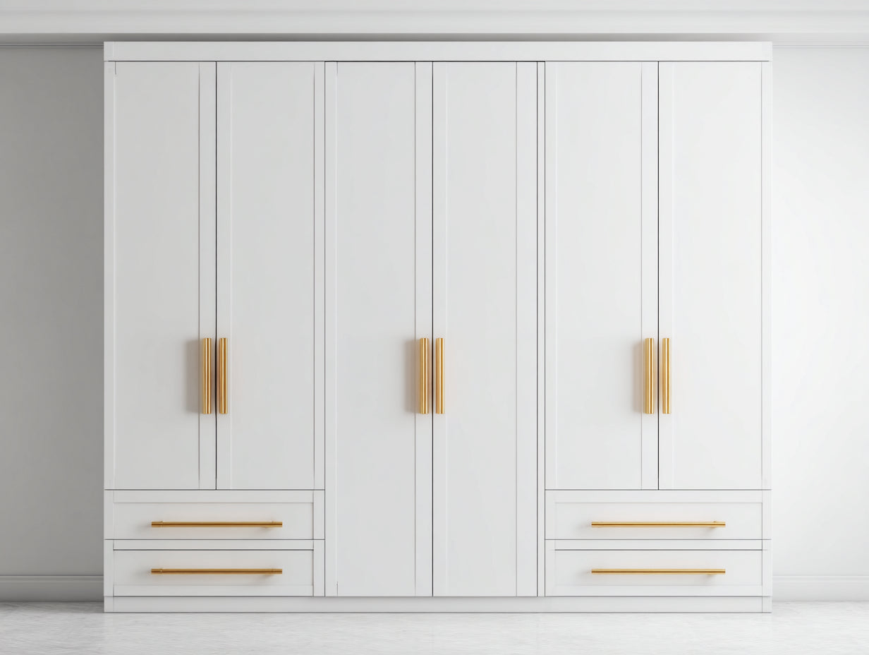 Armoire - MDF-métal - 240x55x220 cm - blanc-doré - moderne